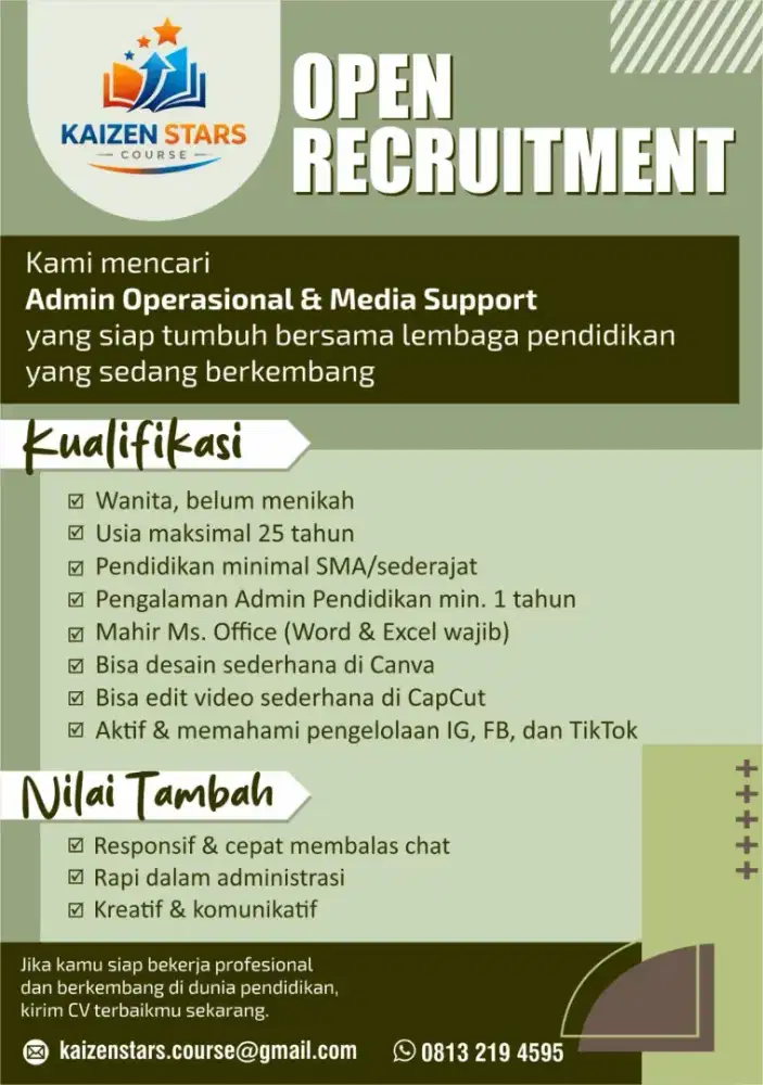 Di butuhkan tenaga administrasi pendidikan