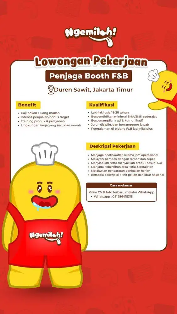 DICARI LOKER PENJAGA BOOTH F&B