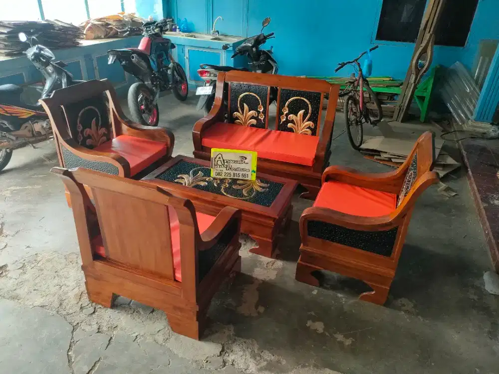 Kursi tamu minimalis semut full kayu jati