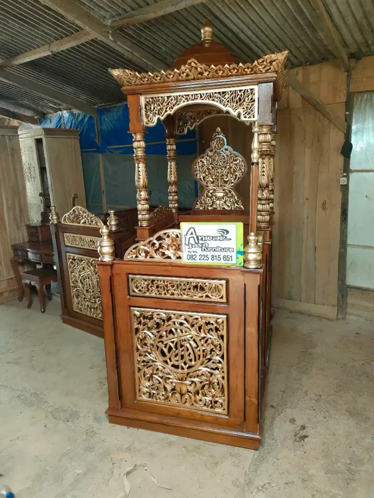 Mimbar masjid kuba full kayu jati