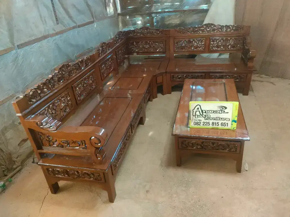 Kursi tamu sudut ukir bagong full kayu jati