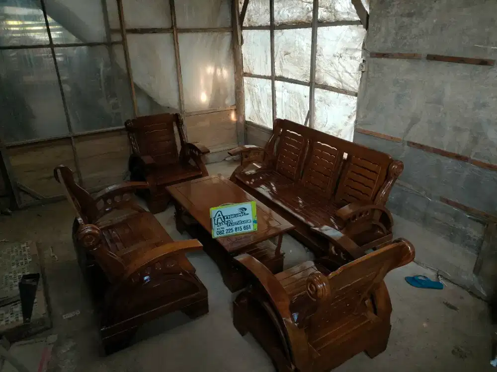 Kursi tamu minimalis becak full kayu jati