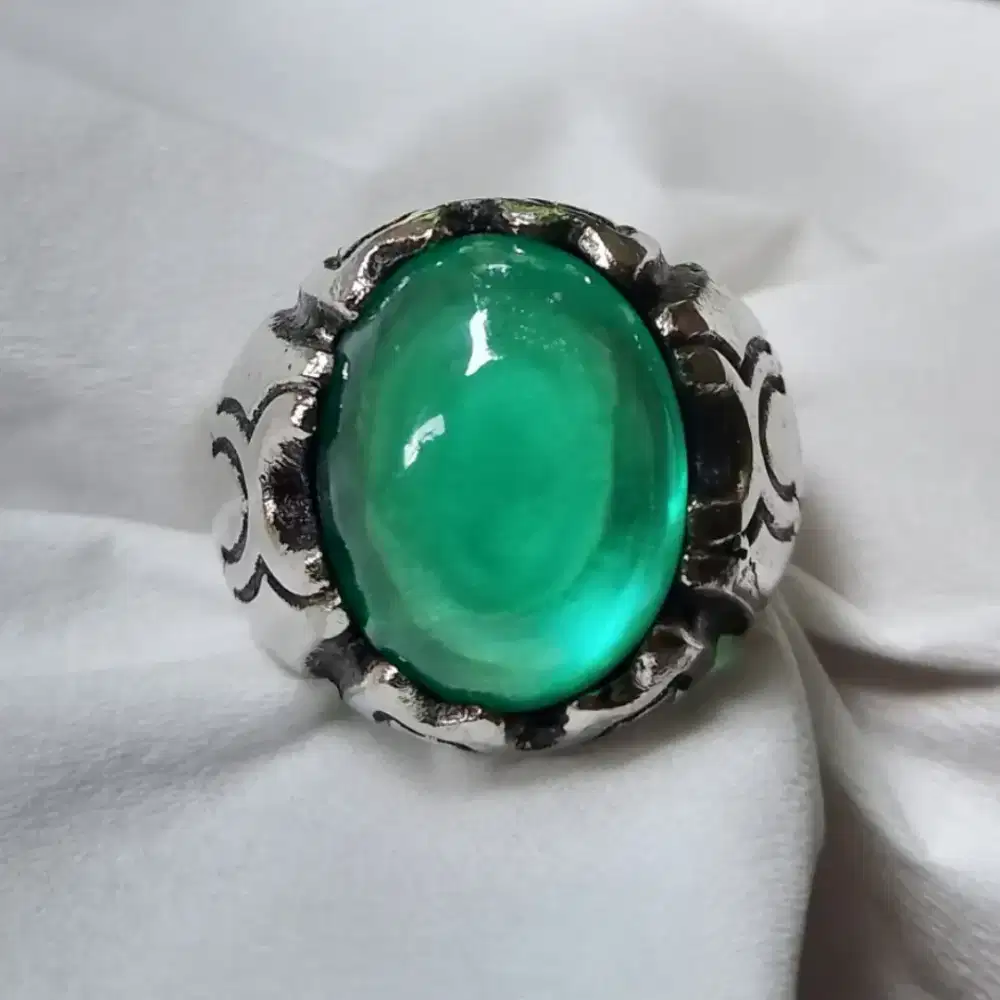 Natural giok burma tipe C dim 15*13*9 ring kunsar size 8 net harga