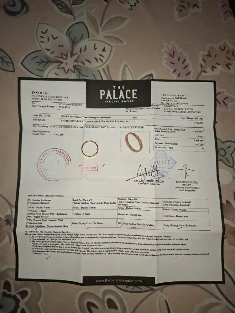 Perhiasan Emas 18K Cincin The Palace 1.25gr