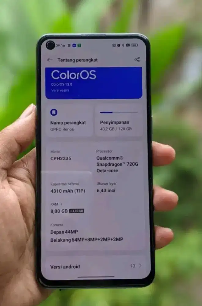 OPPO RENO 6
Ram 8+4/128
Chipset Snapdragon