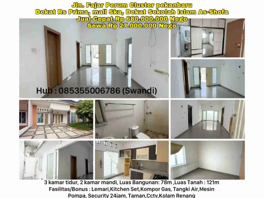 dijual/disewakan rumah jln.fajar perum cluster