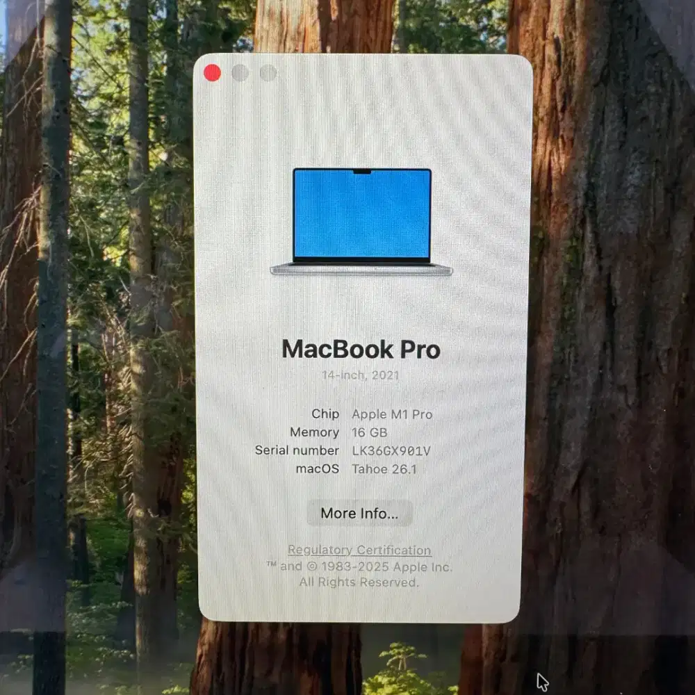 Macbook M1 Pro 14 Inch Ram 16 Ssd 512  lengkap full set Silver