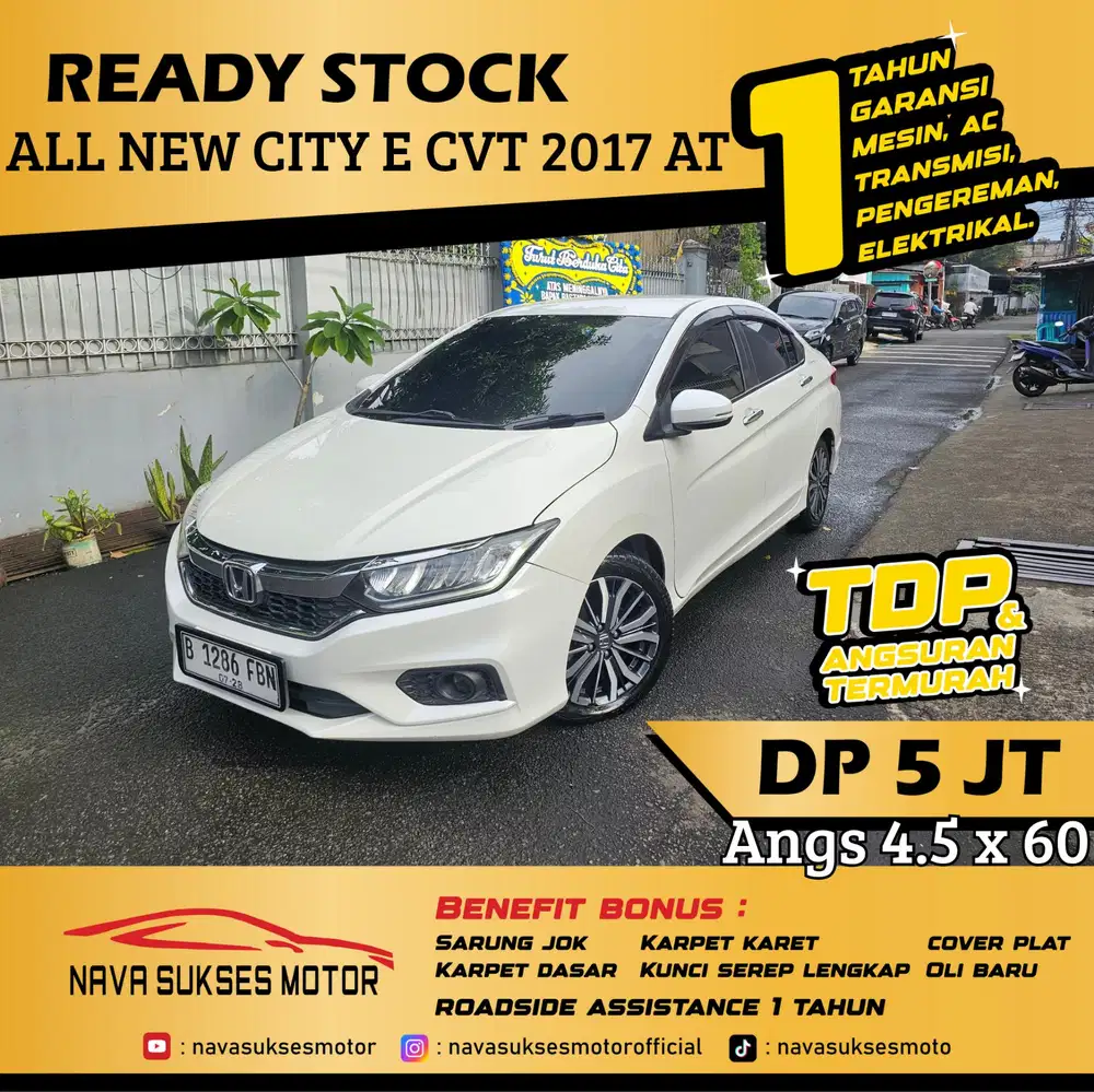 TDP 5 Jt Angs Termurah All New City E CVT 2017 Matic Putih Low Km