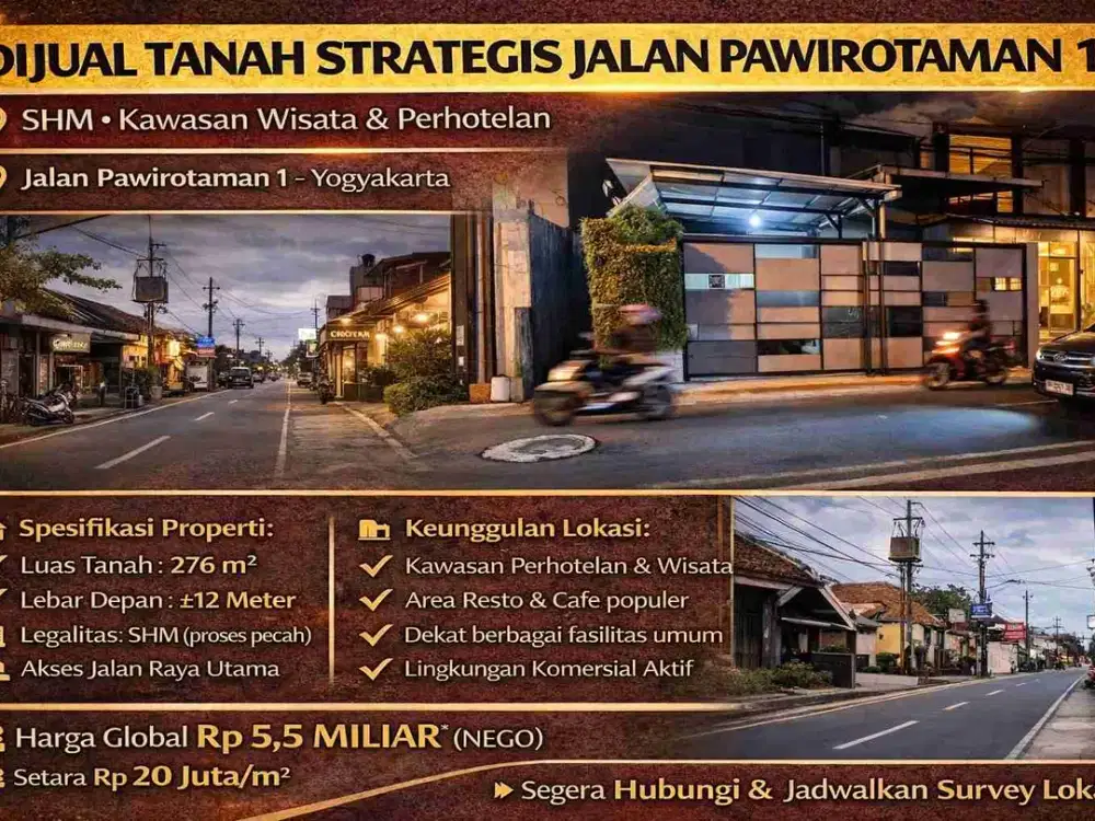 Dijual Tanah Strategis Jalan Pawirotaman 1 – SHM, Kawasan Wisata & Perhotelan