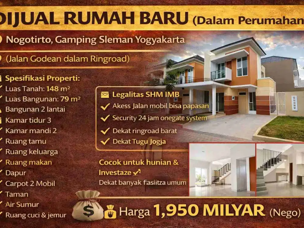 Rumah Baru 2 Lantai Hook dalam Perumahan – Nogotirto Gamping, Dekat Ringroad Barat