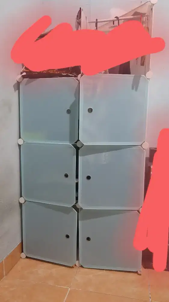 Lemari kotak plastik portable bongkar pasang 6 pintu