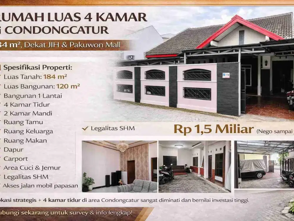 Rumah Luas 4 Kamar di Condongcatur – 184 m², Dekat JIH & Pakuwon Mall