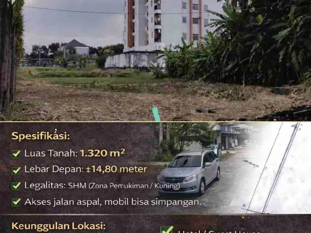 Dijual Lahan Premium 1.320 m² Samping Apartemen Student Castle Seturan – Zona Kuning