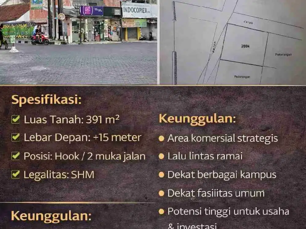 Dijual Tanah Hook 391 m² Jalan Karang Gayam Barat (Jl. Affandi) – Bonus Bangunan