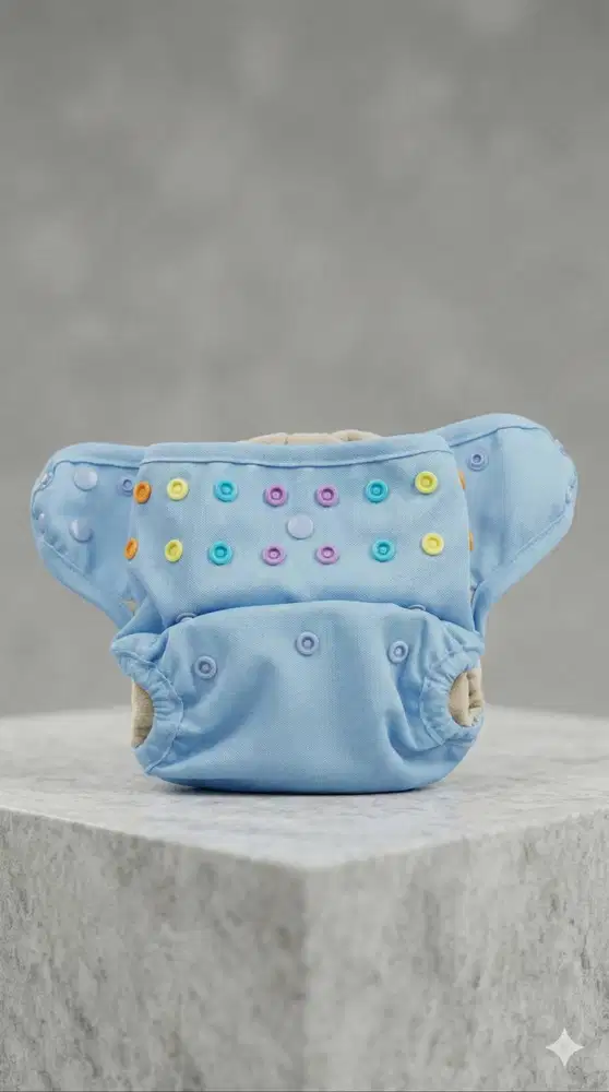 FREE / GRATIS – Popok Kain (Clodi) Biru Kancing Warna-Warni + Insert