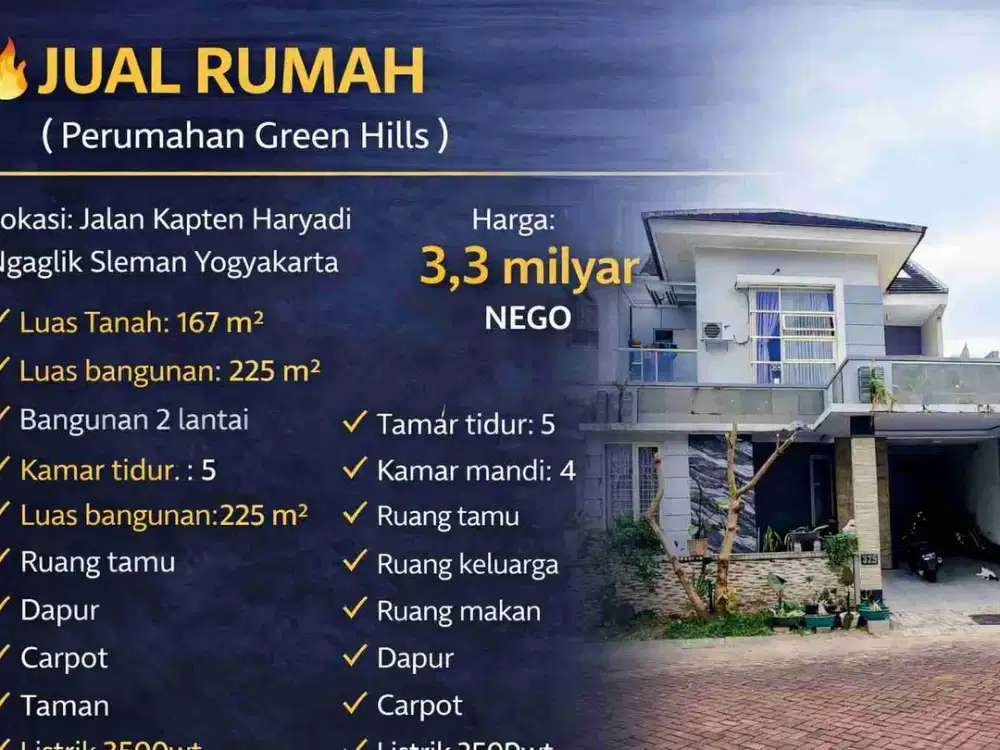 RUMAH MEWAH 2 LANTAI GREEN HILLS NGAGLIK – SIAP HUNI, SECURITY 24 JAM