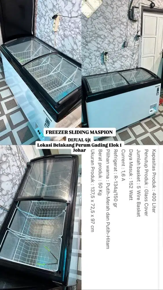 FREEZER MASPION SLIDDING KACA