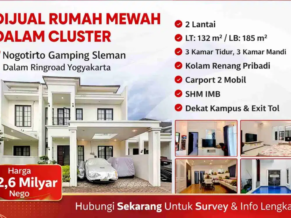 Rumah Mewah 2 Lantai Dalam Cluster Nogotirto Gamping Sleman Dekat Ringroad Barat – Ada Kolam Renang