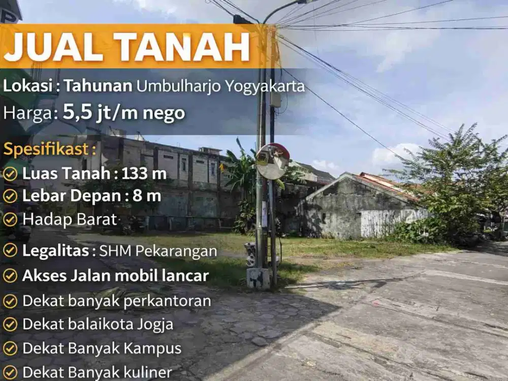 Jual Tanah Tahunan Umbulharjo Jogja – SHM, 133 m², Dekat Balaikota