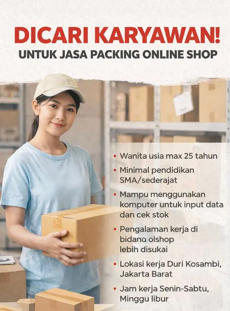 Karyawati untuk packing olshop