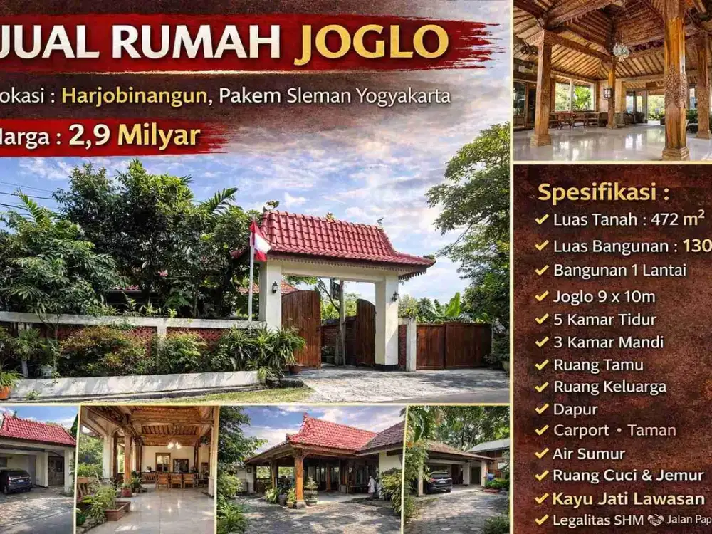 Jual Rumah Joglo Harjobinangun Pakem Sleman – 5 Kamar, SHM