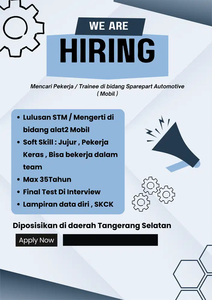 Mecari Staff Di Bidang Alat2 Sparepart Mobil / Trainee