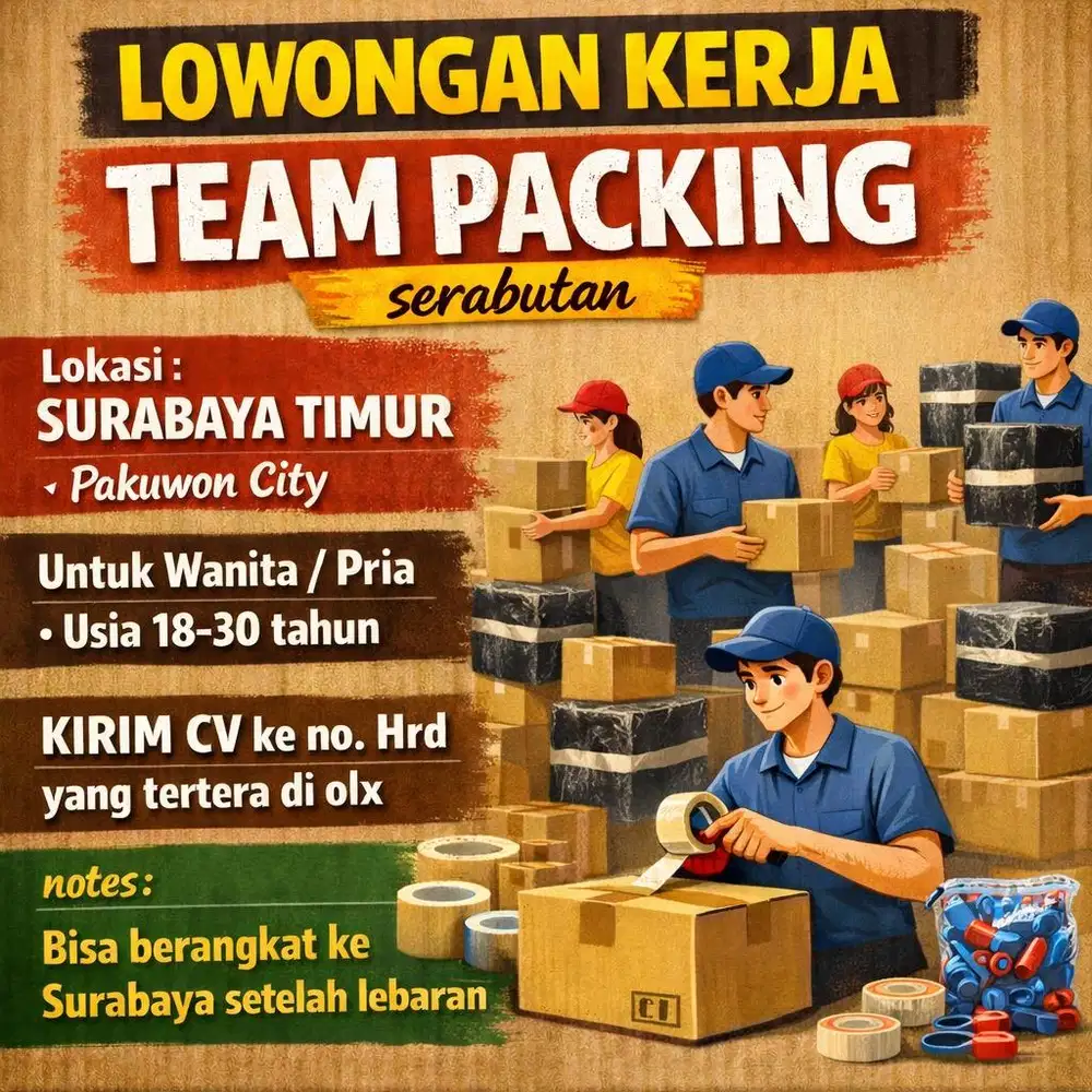 LOWONGAN KERJA DI SURABAYA wanita / pria sebagai team packing