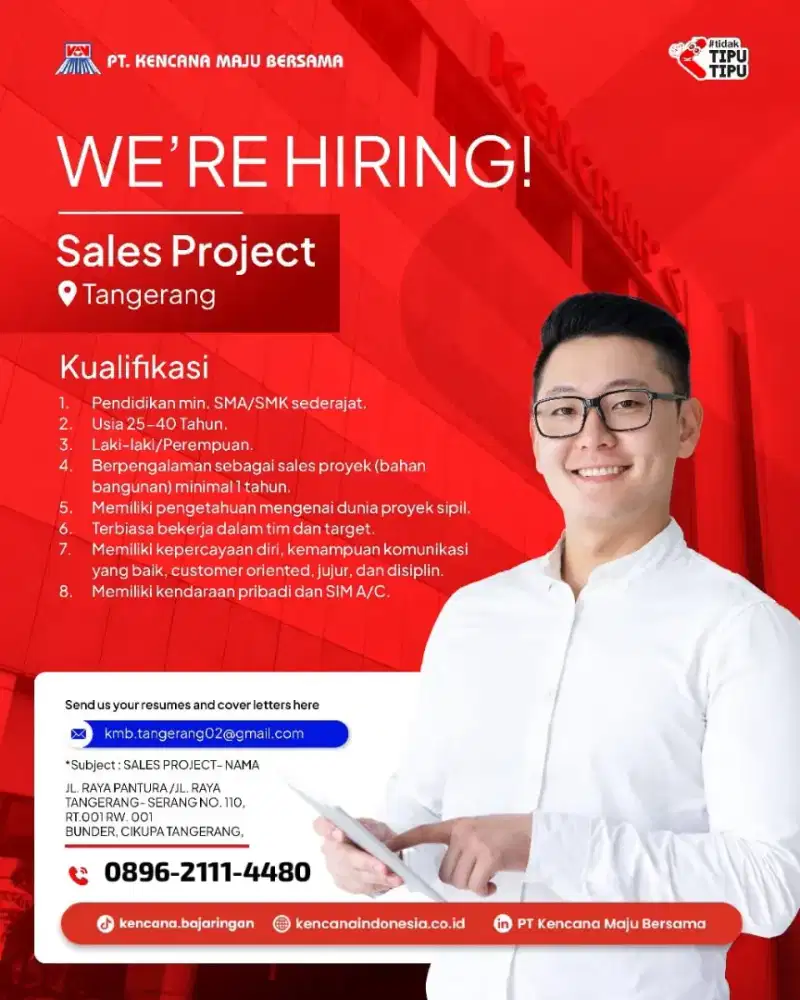 Dibutuhkan sales Building Material lokasi Tangerang