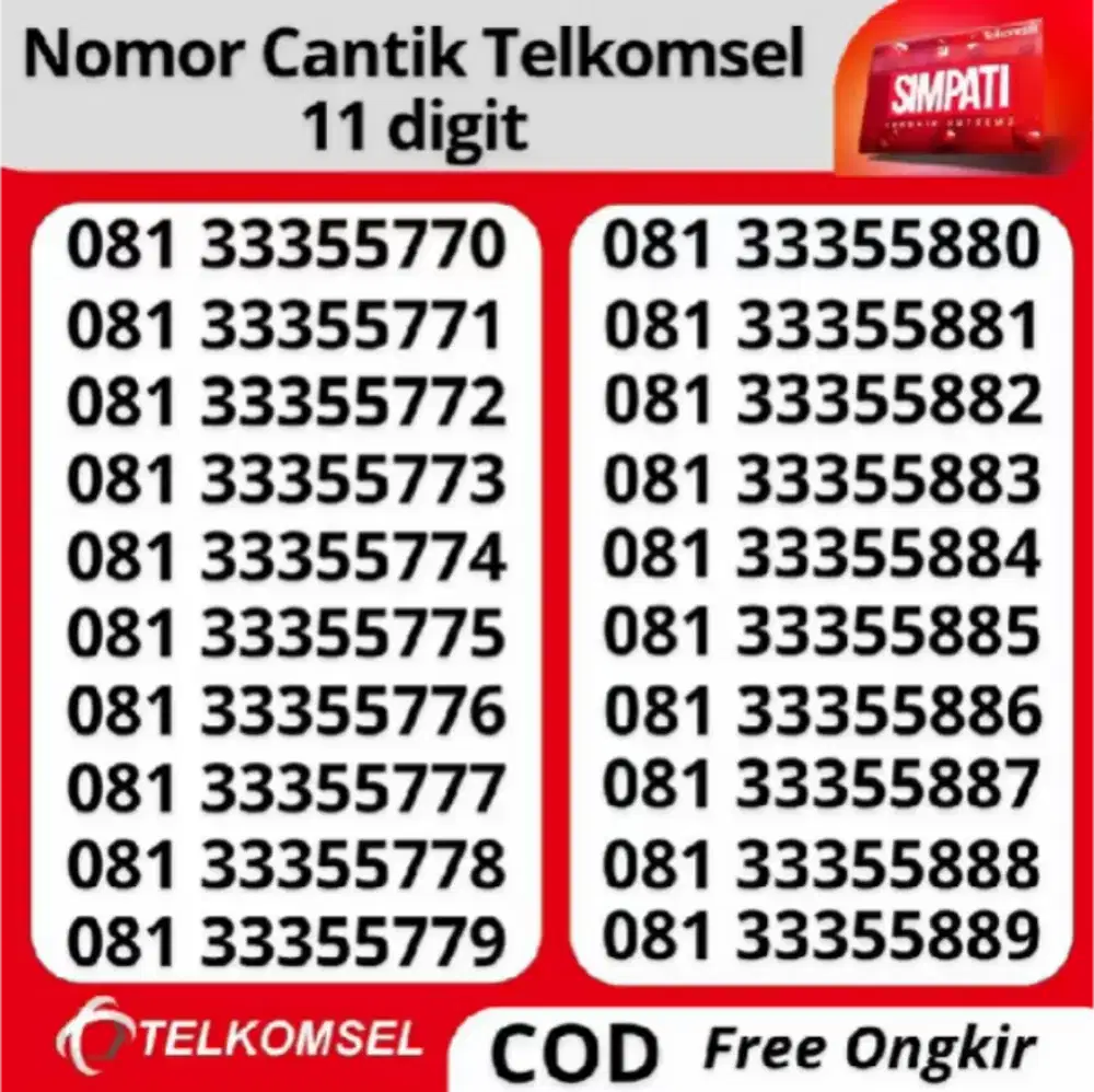 Cek Nomor Cantik Telkomsel 11 digit 33335577 simpati 11 digit