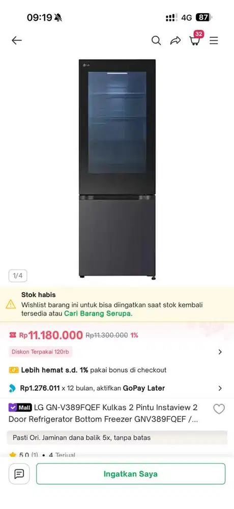 Kulkas LG INVERTER instaview 2 refrigator