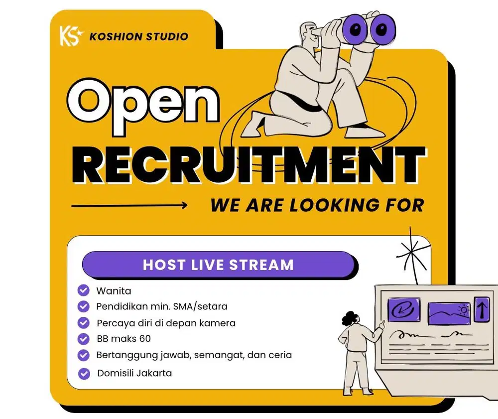 Open Loker host live streaming full time SHIFT pagi dan Shift sore