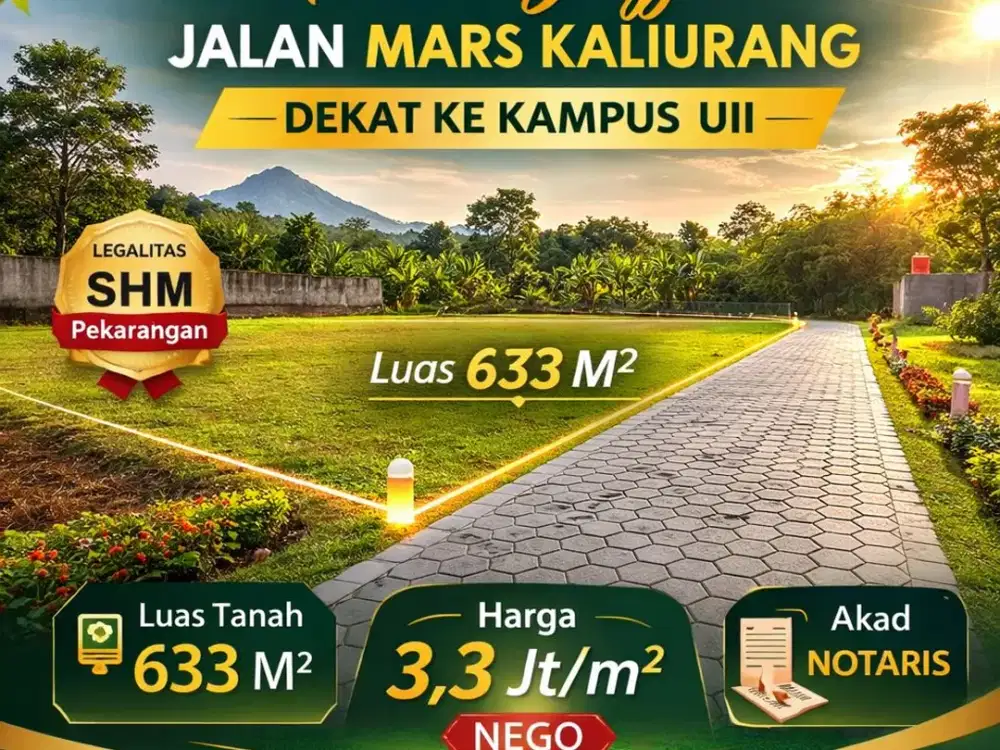 Tanah Jogja Kost Area Kampus UII Kaliurang SHM Pekarangan