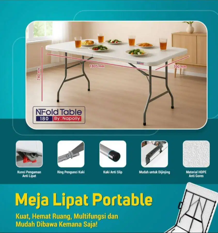 MEJA PORTABLE NAPOLLI UKURAN 180