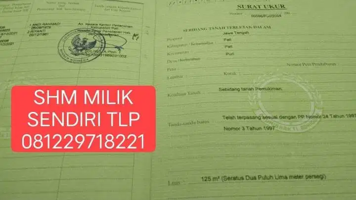 TANAH SHM PURI PATI JATENG,UTARA SMA 1 PATI LUAS 125 M,HARGA 175 JT.