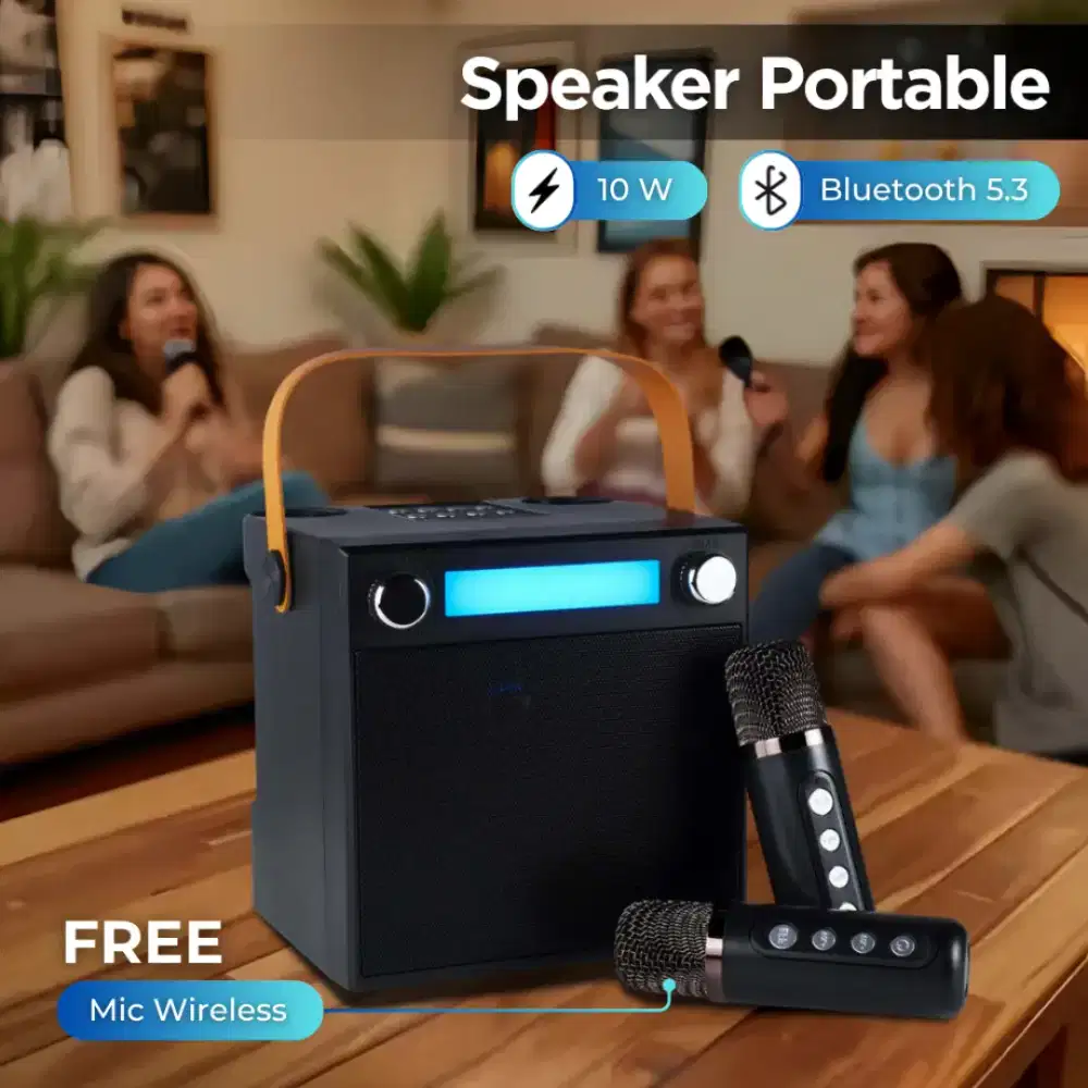 Speaker Bluetooth Karaoke Portable RGB with 2 Wireless 10W