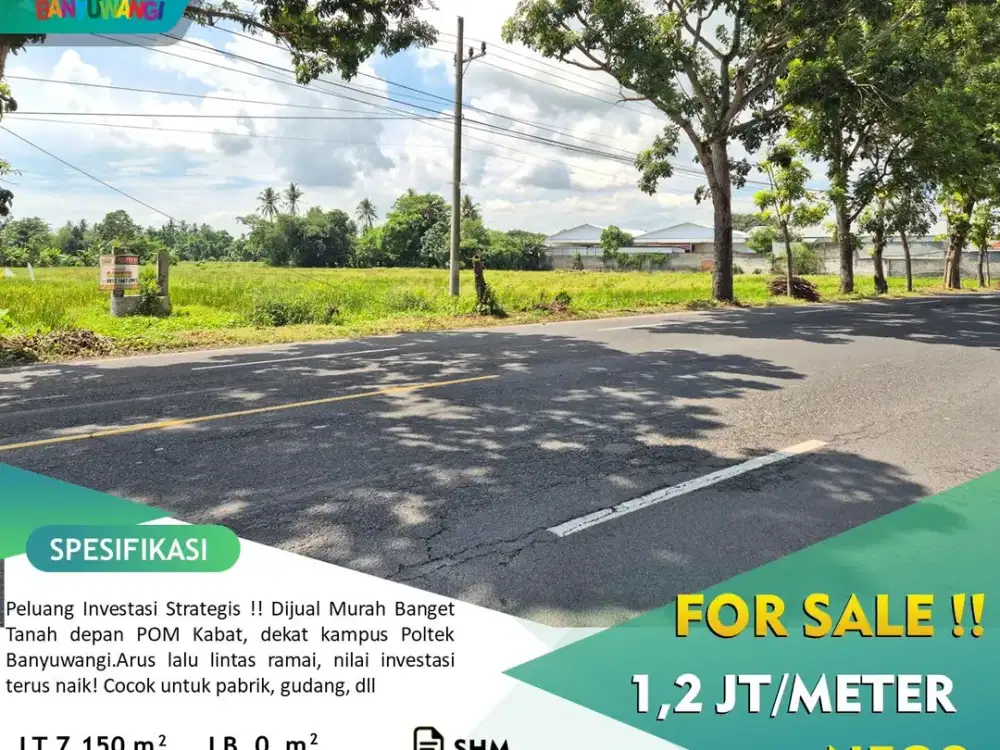 Dijual Tanah Tepi Jalan Utama Kabat - Banyuwangi