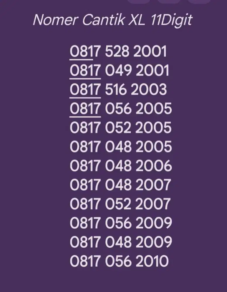 Nomer Cantik XL Seri Tahun Harga Murah