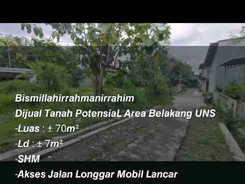 jual tanah 70 m2 blk uns jebres solo