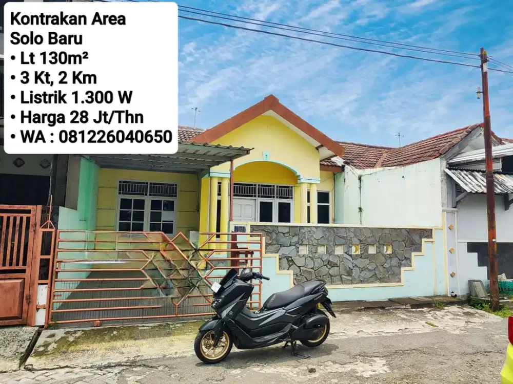 Sewa Rumah Area Solo Baru Dekat Soto Gading, Luwes Gading, The Park