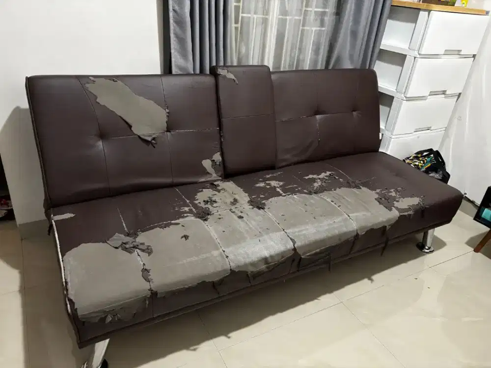Sofa bed selma geni kulit console A5 Coklat Sofa lipat tempat tidur