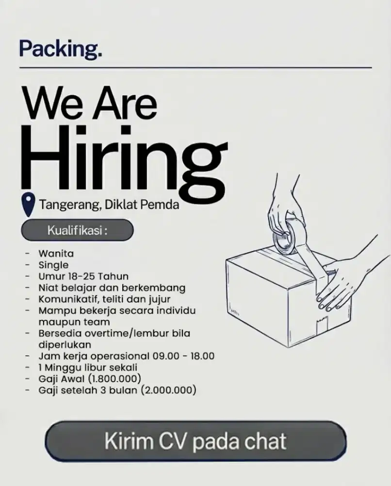 LOWONGAN KERJA PACKING, CONTENT CREATOR, ADMIN DIGITAL SALES