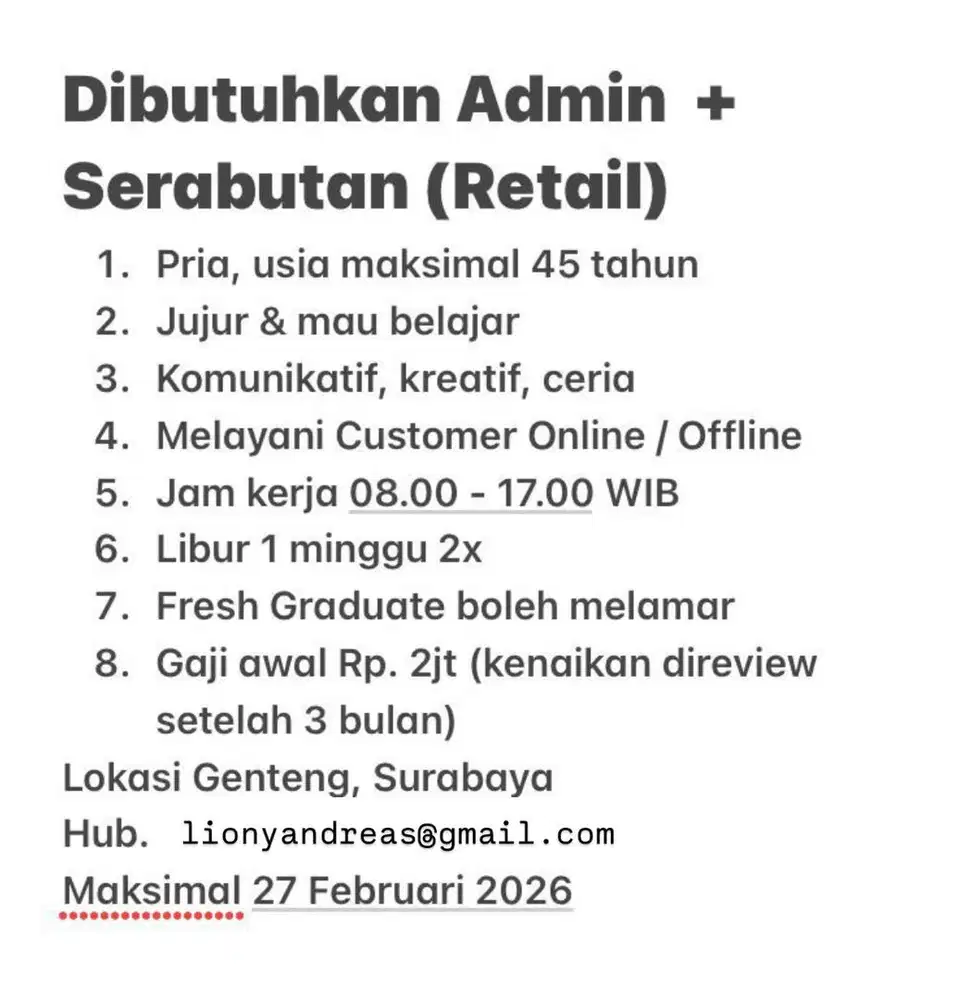 Lowongan kerja untuk 7 orang tercepat