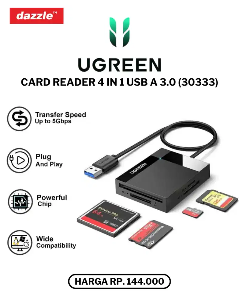 UGREEN CARD READER 4-IN-1 USB 3.0 (30333)