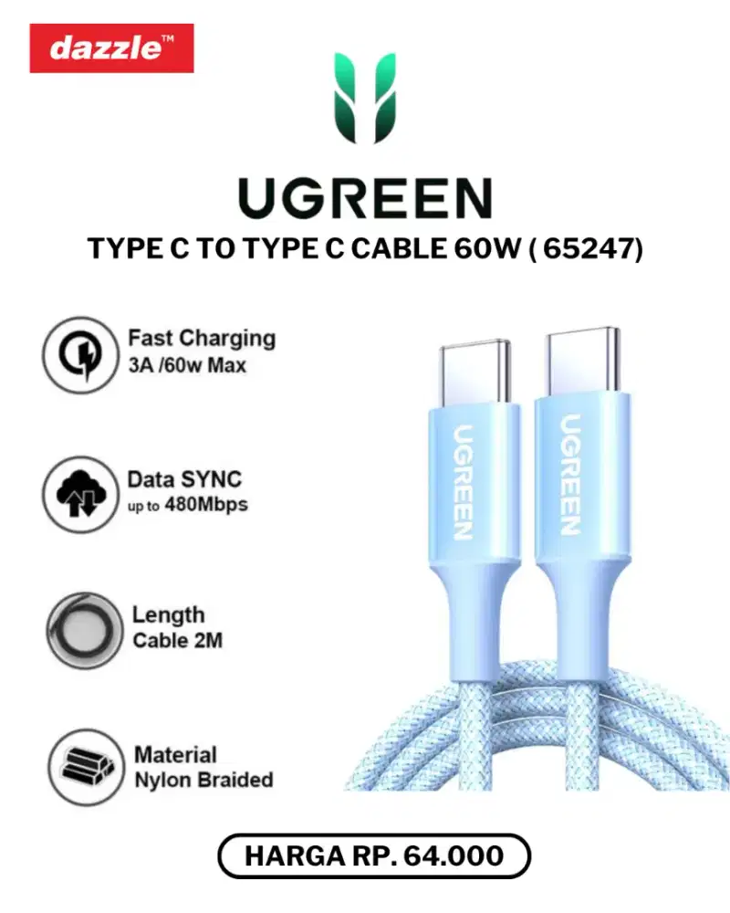 UGREEN TYPE C TO TYPE C 60W 2M CABLE (65247)