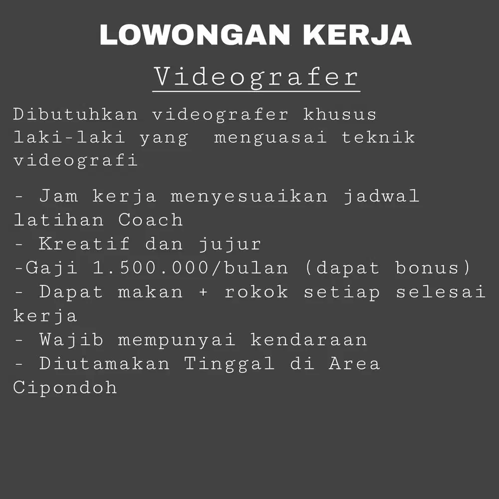 Lowongan Kerja videografer