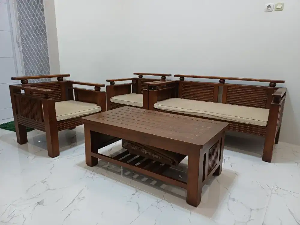 Kursi Meja Ruang Tamu 1 Set Kayu Jati