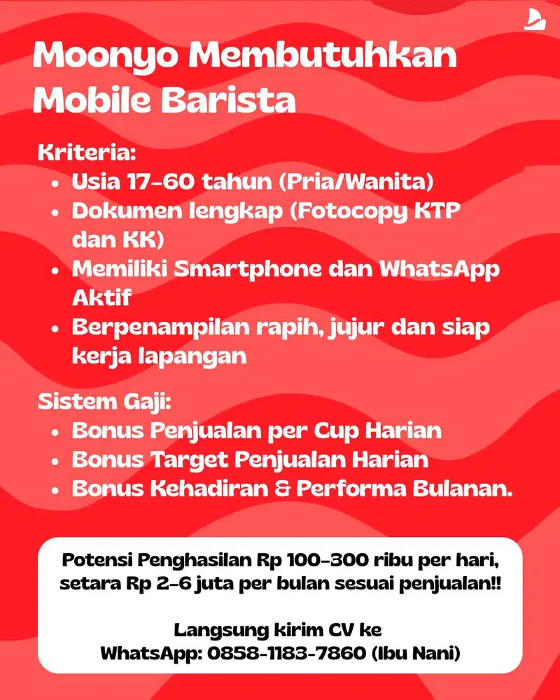 LOWONGAN RIDER KOPI KELILING MOONYO - MAMPANG, JAKARTA SELATAN