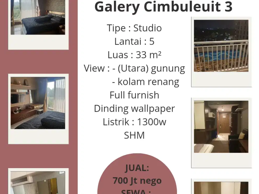 SEWA / JUAL TIPE STUDIO APARTEMEN GALCIM
