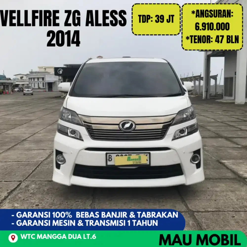 TDP 39JT, Vellfire ZG Aless 2014 Putih, KM 110rb