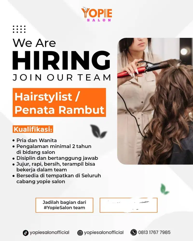 Yopie Salon Membuka lowongan kerja Kasir, Stylist dan tenaga creambath